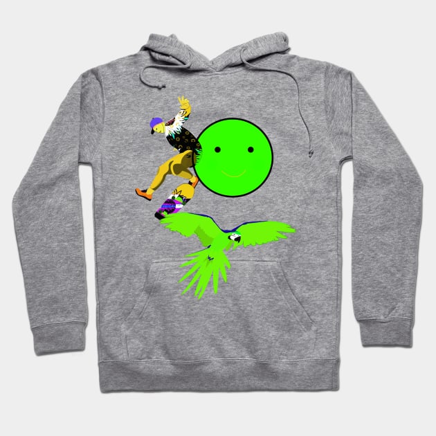 Skater, parrot and Smileys Hoodie by momomoma